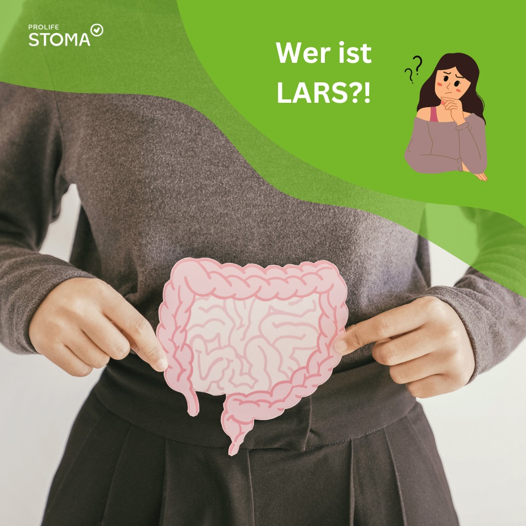 Illustration von LARS Syndrom mit Darm und nachdenklichem Emoji
