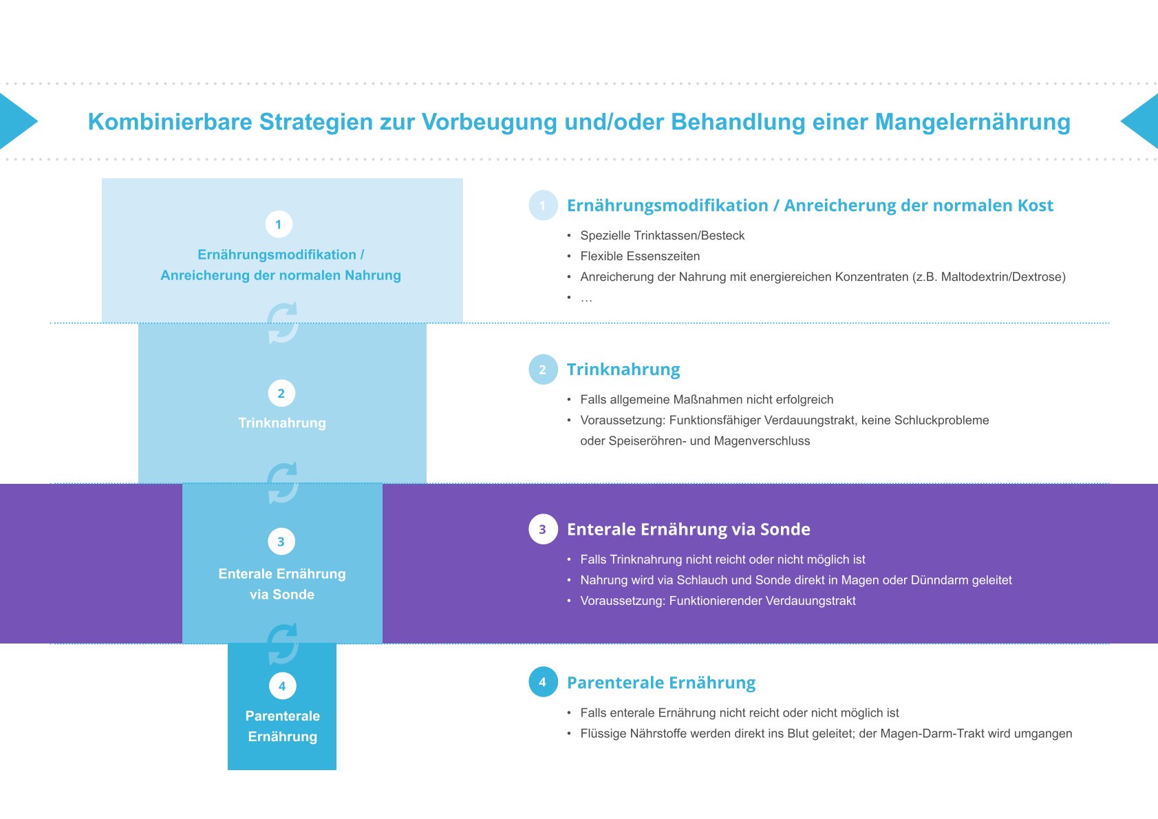 Grafik der Ernährungspyramide für Sondennahrung mit verschiedenen Ernährungsstrategien