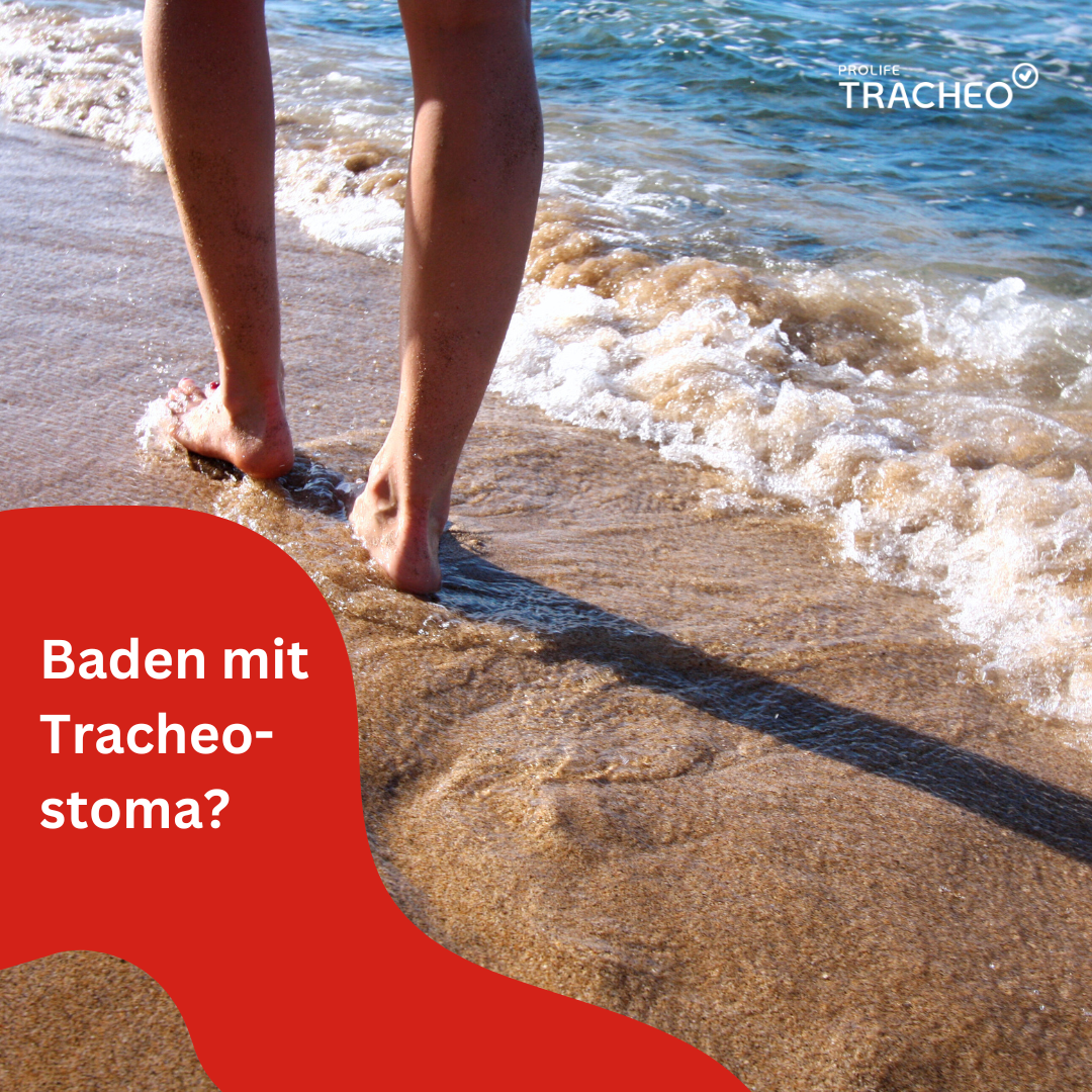 Baden mit Tracheostoma am Strand