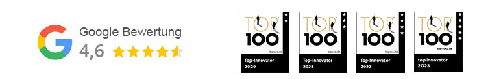 Google Bewertung und Top-Innovator 2023 und TÜV
