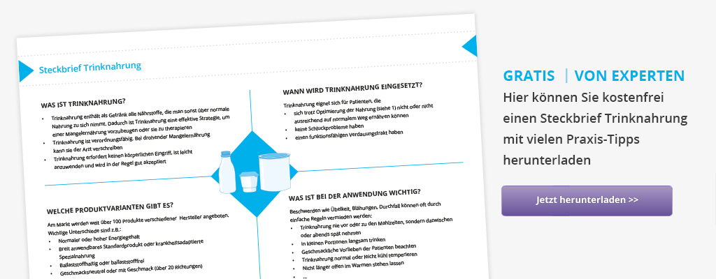 Flyer über Trinknahrung mit Informationen zu Anwendung und Varianten